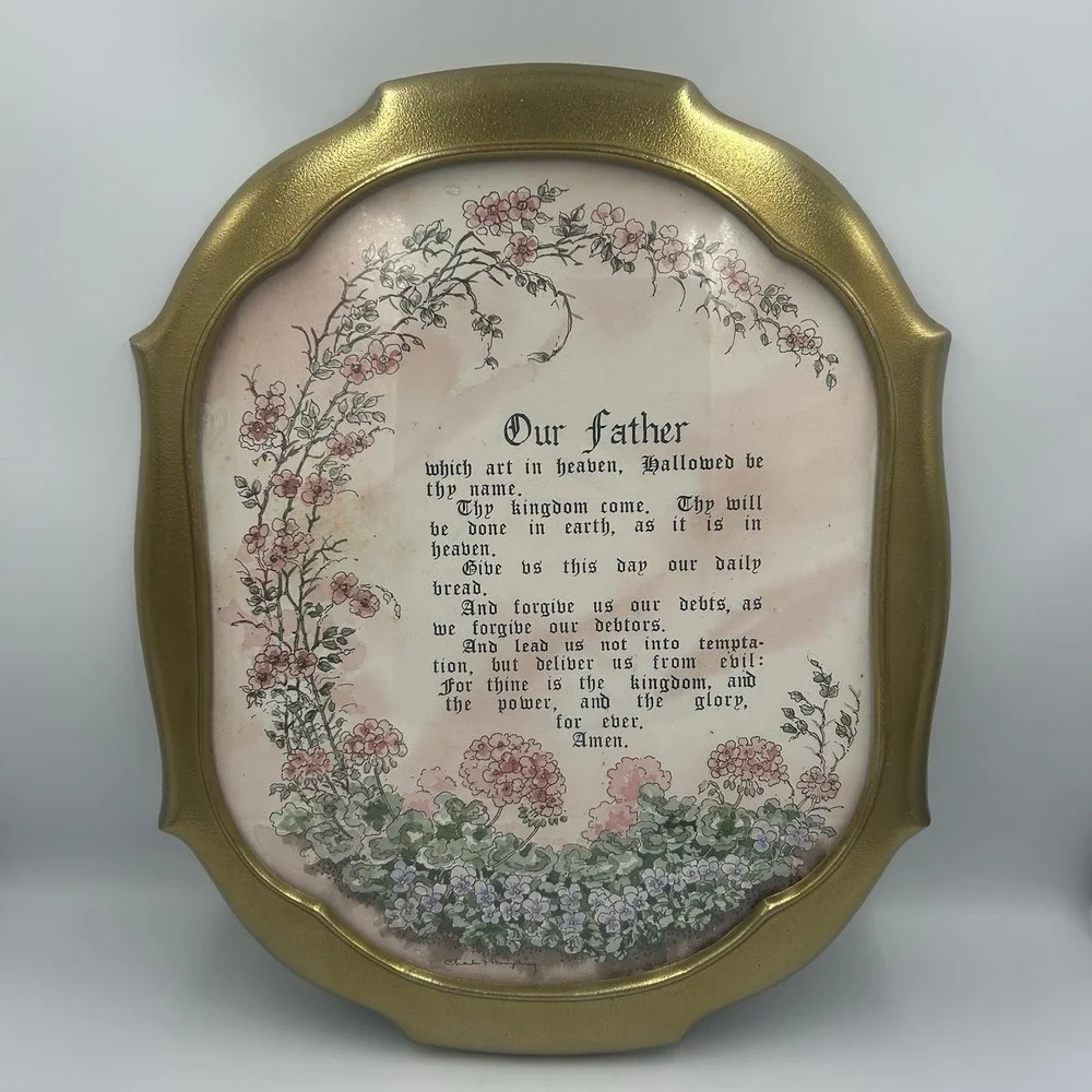 The Lord's Prayer‎ Framed Picture Gold Tone Metal Frame Religious Christian Art